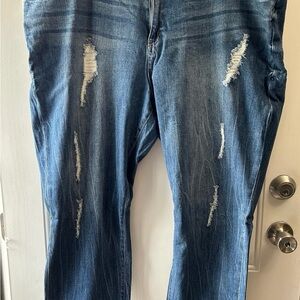 Casual Blue Distressed Boyfriend Jeans